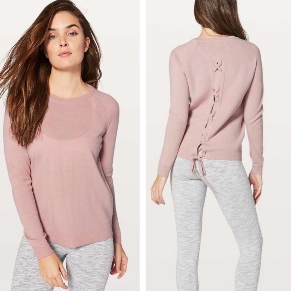 Lululemon Tied To You Sweater Misty Pink Merino Wool Balletcore Sz 8